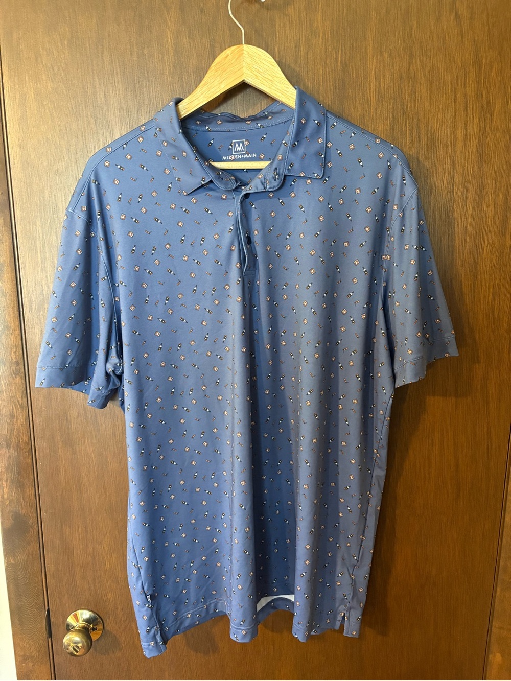 Mizzen+Main Versa Polo Whiskey & Ash Print Men’s XL Trim Blue